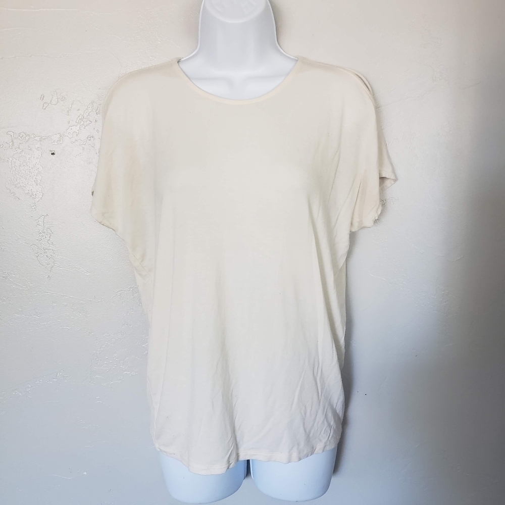Lauren Ralph Lauren LRL XS Ivory Short Sleeve Blouse Slit Arm Silver Hardware